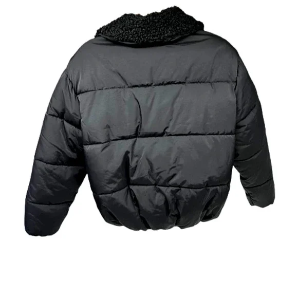 Urban Outfitters Mens Black Puffer Zip Up Jacket Medium Pockets Sherpa Collar